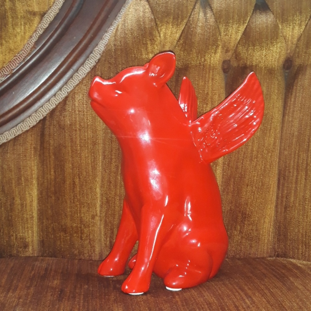 Red Pig with Wings Accent Piece